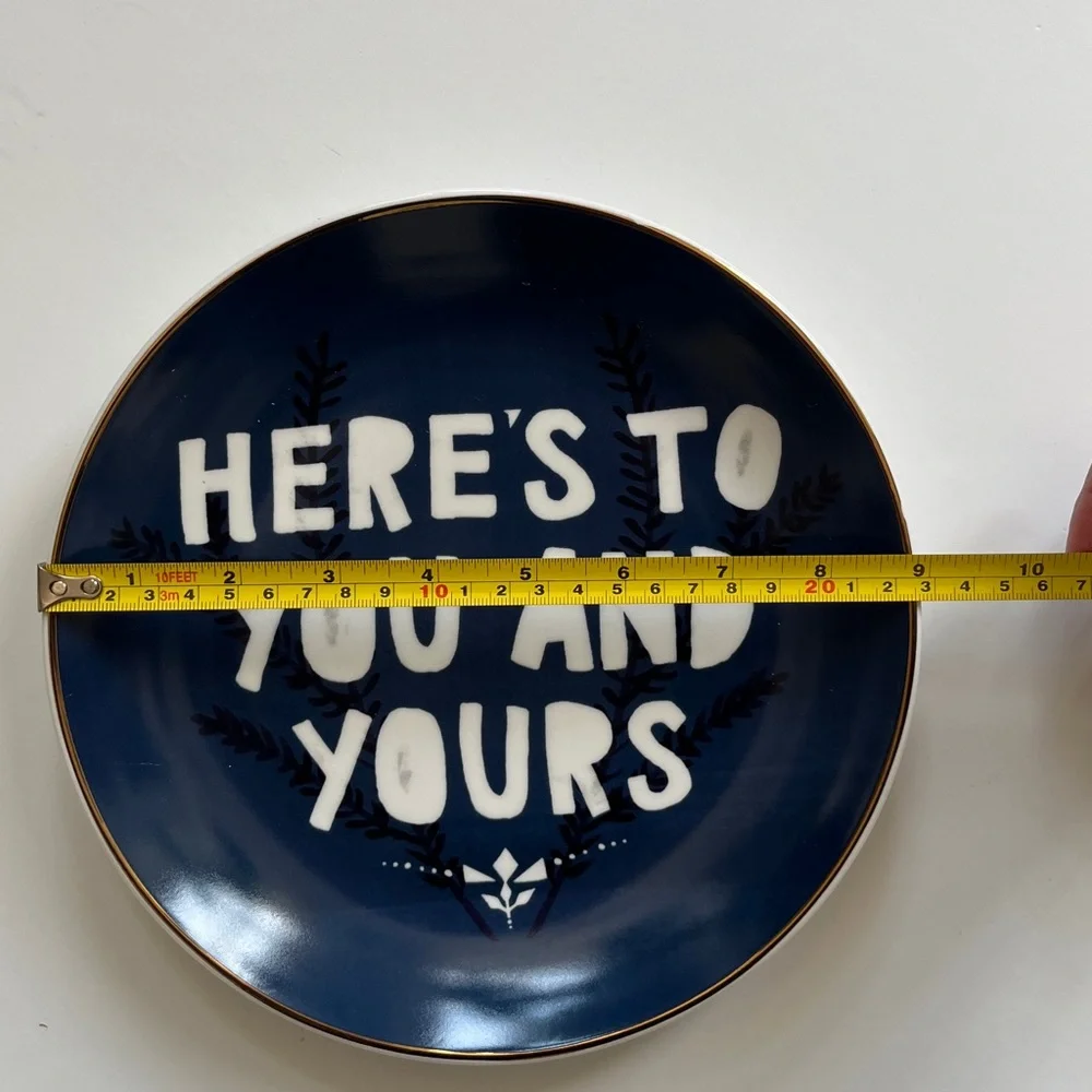 NWT WEST ELM DECORATIVE HERE IS TO YOU AND YOURS BLUE AND WHITE COLLECTORS PLATE